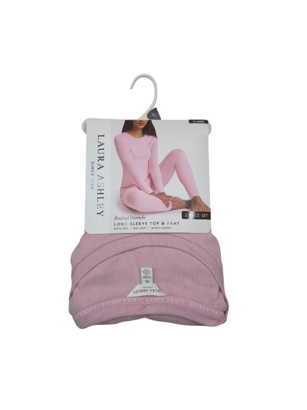 Laura Ashley Brushed Pointelle Long Sleeve Top & Pant Set XL Pink